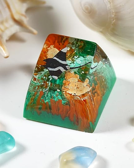 Manta Ray Artisan Keycap Orange Green Ocean Coral R1 SA Profile Custom Sea Creatures Keycaps 1U ESC Handmade Gaming Resin Key Cap Cherry MX Switch Compatible Mechanical Keyboard Manta Ray Lover Gift