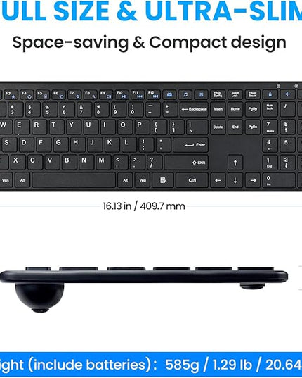 Wireless Keyboard-2.4G USB Ultra Slim Quiet Full Size Matte PC Computer Keyboard,19 Multimedia Keys,Number Pad,Plug&Play,Lag-Free Ergo,Long Battery life for Desktop,Laptop,Smart TV,MAC,Windows,QWERTY