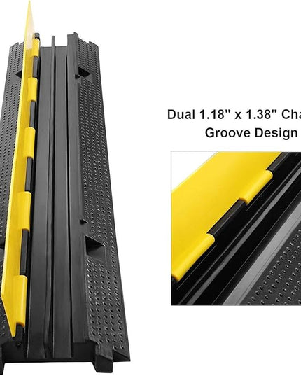 Reliancer 3 Pack Dual Channel Rubber Cable Protector Ramp 2 Channel Traffic Speed Bump 11000lbs Capacity Heavy Duty Driveway Hose Cover Ramp Cord Track Protector Wires Concealer w/Flip-Open Top Cover