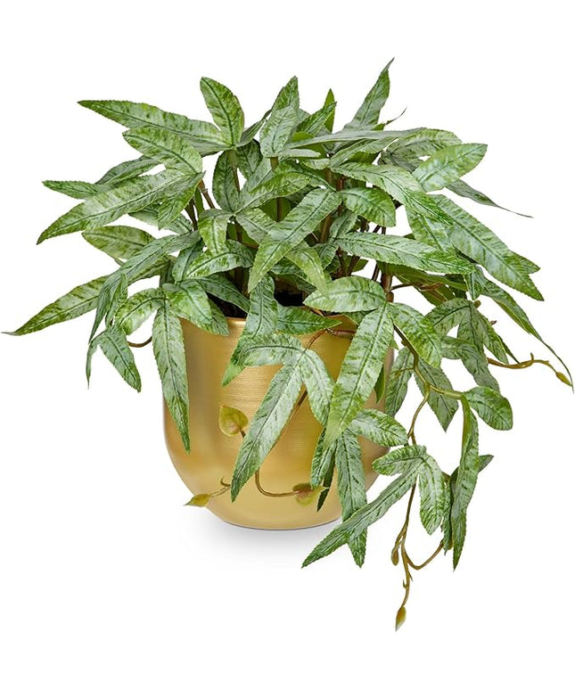 Briful Faux Plants Indoor 9'' Small Artificial Plant with Gold Pot Fake Pteris Cretica Fern Plant for Home Office Room Desk Shelf Decor Indoor