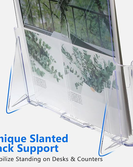 Argvey Acrylic Brochure Holder 8.5 x 11 inches, 2 Pack Clear Brochure Display Stand with Removable Divider for Trifold 4 Inches Wide Pamphlet, Plastic Flyer Holder for Magazine, Literature, Booklet