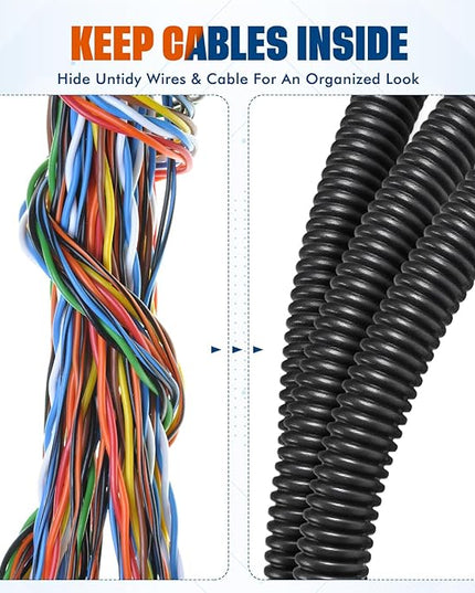 Sasylvia 3/8" x 25 ft Split Wire Loom Tubing Automotive Wire Loom Assortment Split Cable Sleeves Bulk Flexible Electrical Conduit Protective Kit