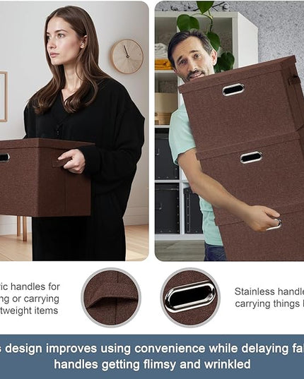 Large 17" 36 Quart Collapsible Stackable Storage Bins with Lids, 3 Packs Dark red Foldable Fabric Closet Storage Boxes with Lids, Heavy-duty Linen Cube Baskets(17x12x11)