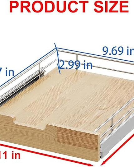 Sikarou Pull Out Cabinet Organizer,Heavy-Duty Slide Out Shelf, Wood And Wire Basket, Pull Out Drawer for for Kitchen Under Sink Space, Pantry, Bathroom (11 * 21 WM)