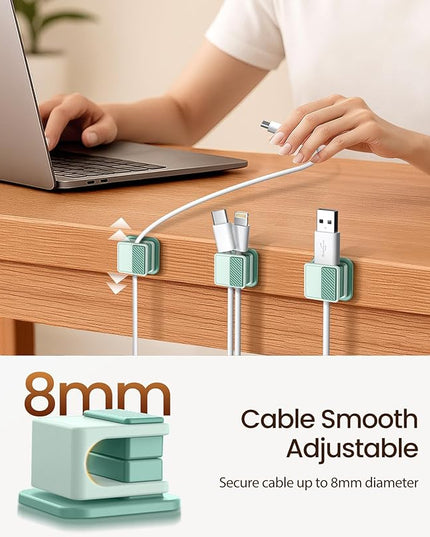 6 Pack Magnetic Cable Clips, Glow in The Dark Cable Holders, GolbinBox Cord Organizer with Shockproof Silicone, Fits up to 8mm Adhesive Cord Clips for Desk, Wall, Nightstand, Car, Home, Office, Green