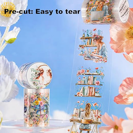 AuriicLeaf Dreamy Floral PET Tape Set with Clip, 6 Rolls Pre-Cut Vintage Tape for Journaling, Scrapbooking, DIY Crafts, and Planners