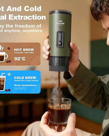Portable Espresso Maker, 3 in 1 Coffee Maker Set with Carrying Bag and Coffee Stand, Coffee Machine Works with Ground Coffee & Capsule Pod, Self-Heating Brewer with USB-C for Travel, Hiking, Office