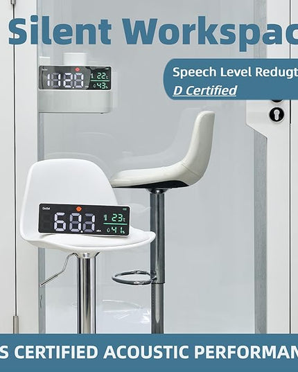 Mobile Office Pod Booth, Solo Soundproof Pod Acoustic Panels, Sound Pod Silent Ventilation, Wheels and Feet, Built-in Table, LED Lighting System, USB Ports White/Smoked Glass
