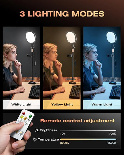 PQRQP Ring Light with Stand, Adjustable Desktop Light with Phone Holder, CRI 97+, Video Conference Light for Zoom Meetings, Webcam, Recording, Live Stream(Flash Tubes)