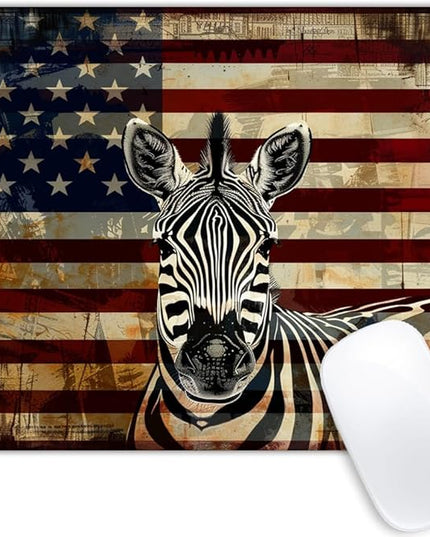 Square Mouse Pad Black and White Zebra and National Flag-3,Gaming Mouse Pads for Desk,Soft Computer Waterproof Non-Slip Mouse Mat