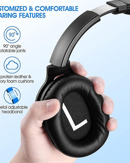 ZIHNIC Active Noise Cancelling Headphones, 40H Playtime Wireless Bluetooth Headset with Deep Bass Hi-Fi Stereo Sound,Comfortable Earpads for Travel/Home/Office (Black)
