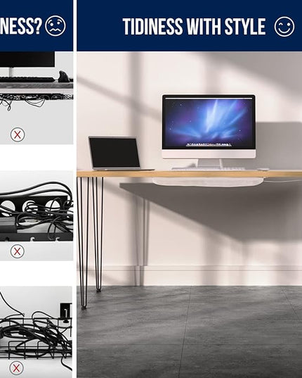 Cable Management net - Under Desk Wire Management - Flexible Under Desk Cable Management Tray White