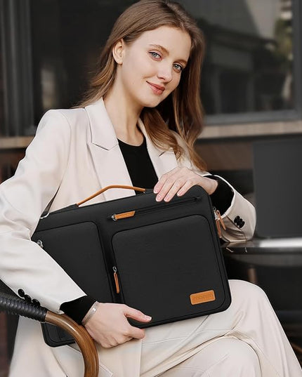 MOSISO 360 Protective Laptop Shoulder Bag,15-15.6 inch Computer Bags Compatible with MacBook Pro 16 inch, HP, Dell, Lenovo, Asus Notebook,Side Open Messenger Bag with 4 Zipper Pockets, Black
