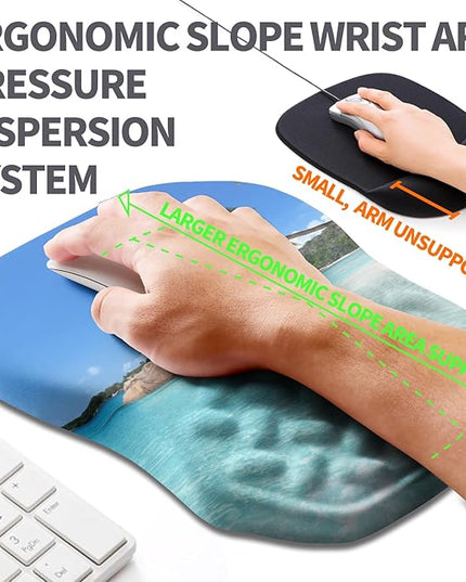Ergonomic Slope Mouse Pad Wrist Support, Wrist Rest Mousepad for Carpal Tunnel Pain Relief with Massage Bulge and Slow Rebound Memory Foam (12x8 inch, Beach Coconut Trees)