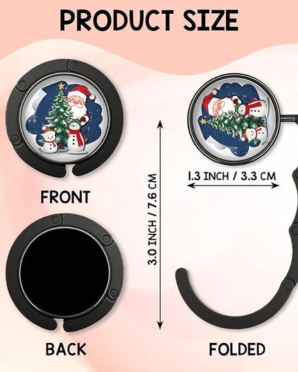 YAZMEEN Christmas Foldable Purse Hook for Table, Santa Snowman, Women's Handbag Hanger Holder, Portable Purse Table Hanger, Christmas Decor Gifts, Funny Desk Hook Gifts for Mom Wife Sister Friend