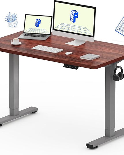 FLEXISPOT EN1 One-Piece Standing Desk, 48 x 24 Inches Electric Height Adjustable Desk for Home Office (Silver Frame + 48 in Mahogany Top, 2 Packages)