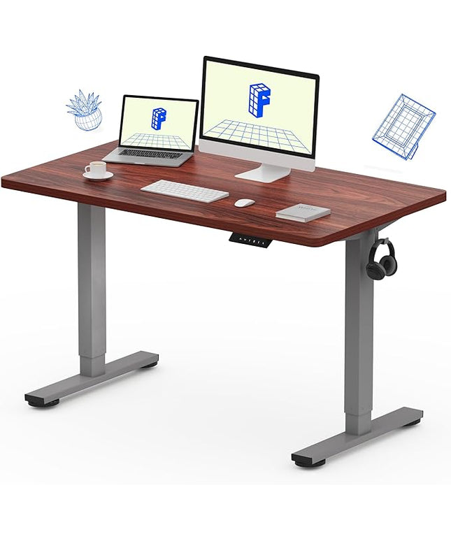 FLEXISPOT EN1 One-Piece Standing Desk, 48 x 24 Inches Electric Height Adjustable Desk for Home Office (Silver Frame + 48 in Mahogany Top, 2 Packages)