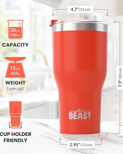 Beast 30 oz Tumbler Stainless Steel Vacuum Insulated Coffee Ice Cup Double Wall Travel Flask (Ladybug Red)