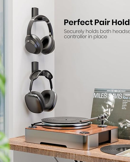 Sticky Headphone Stand Controller Holder - EURPMASK 2 Pack Upgraded Adhesive Headset Hook, Headphone Holder for Desk with Soft Rubber Pads, Gaming Accessory Controller Headset Stand, Midnight Black