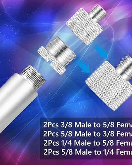 8 Pcs Mic Stand Adapter, Silver 5/8 to 3/8 Microphone Stand Adapter 5/8 to 1/4 Adapter, 3/8 to 5/8 Mic Screw Adapter 3/8 to 5/8 Screw Adapter for Mic Stand, Camera Tripod,Mount Holder