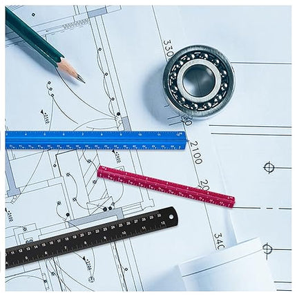 FUTGLOBAL Set of 3 Aluminum Engineering Scale Metal Ruler Set, Architectural Scale Rulers 12 Inch and 6 Inch Triangle Ruler and 12 Inch Straight Edge Ruler Drafting Tools for Architects, Draftsman