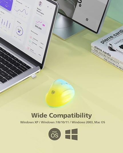 Ergonomic Wireless Mouse with USB Receiver for PC Computer, Laptop and Desktop, Ergo Mouse Vertical with Silent Clicks Long Battery Life, Up to 1600 DPI & 1 AA Battery Powered, YellowBlue