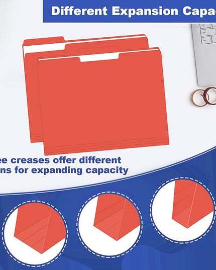 File Folder, HERKKA 30 Pack 1/3 Cut Tab File Folders, File Folders Great for Organizing and Filing, Letter Size, Red