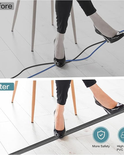 Floor Cord Cover Self Adhesive Cord Hider Floor Extension Cord Covers for Floor Power Cord Protector Cable Management Prevent Cable Trips Cable Cavity 0.59" W x 0.31" H (Deep Grey Wood, 3.3Ft)