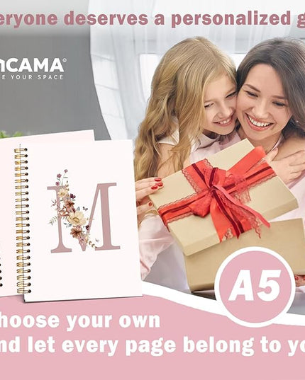 Lacama Pink Monogram M Notebook Journal, Aesthetic Wildflower Personalized Spiral Notebook, Customized Monogrammed Gifts, Birthday Gifts for Women, School Supplies, Office Supplies 5.5x8.3