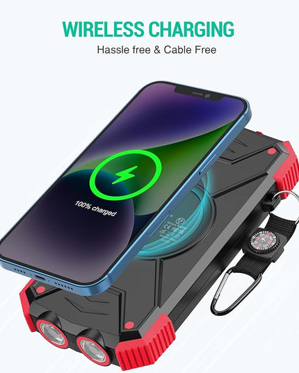 BLAVOR Solar Power Bank 10,000mAh, Portable Wireless Charger, 20W Fast Charging External Battery Pack with USB C for Cell Phones, Solar Panel Charging with Dual Flashlight for Camping