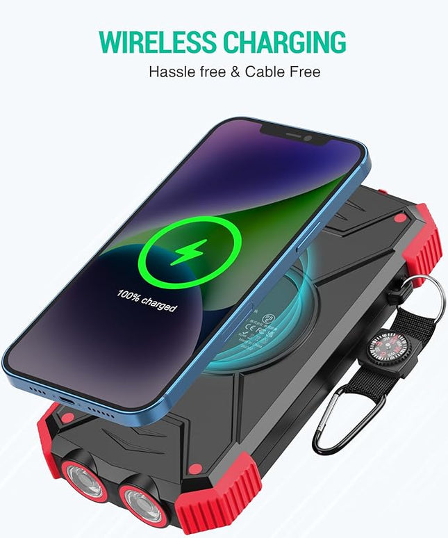 BLAVOR Solar Power Bank 10,000mAh, Portable Wireless Charger, 20W Fast Charging External Battery Pack with USB C for Cell Phones, Solar Panel Charging with Dual Flashlight for Camping