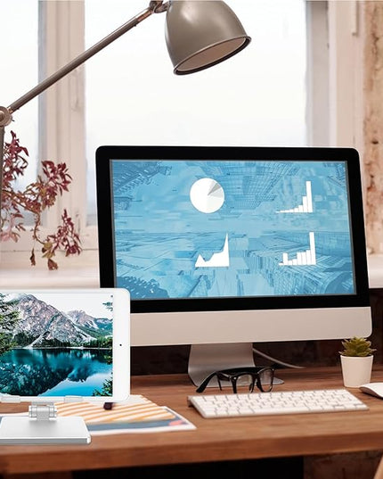 DECORNIJIA Adjustable Metal Tablet Desk Mount Stand with Multi-Angle Folding Holder for Office and Home Use Portable Tablet Bracket Compatible with Ipad