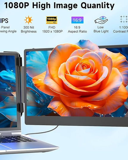 KEFEYA Laptop Screen Extender, 14" Portable Monitor for Laptops 13-17", 1080P FHD IPS Monitor Extender for Laptop with USB-C/HDMI Port, Plug n Play for Windows/Chrome/Mac/Switch/PS5