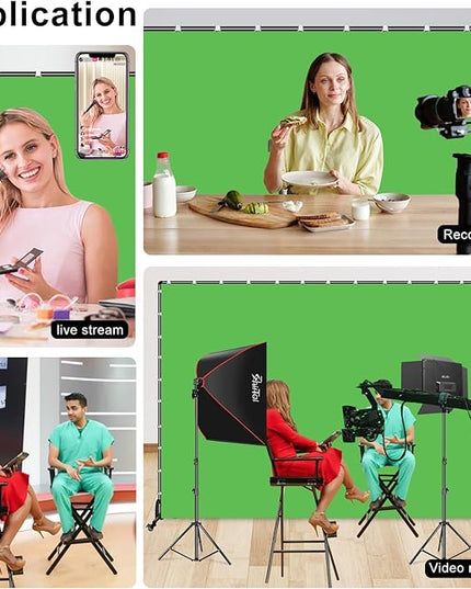 7x10ft Green Screen Backdrop with Stand,Movable Backdrop Stand with Wheels Greenscreen Background for Streaming,Studio Video Recording,Zoom Meeting,Party