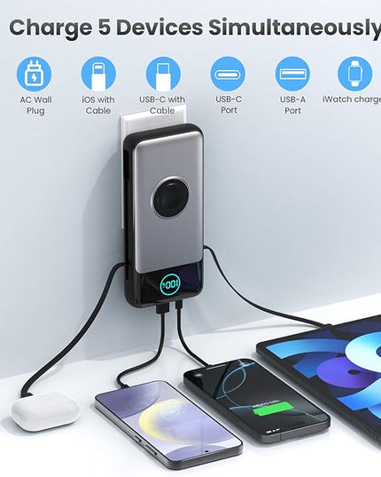 Portable Charger for iPhone with Built-in Cables and AC Wall Plug,Upgraded 26800mah Fast Charging USB C Power Bank,25W PD Travel Essential Battery Pack for iPhone 17/16/15/14/13,Galaxy,Apple Watch