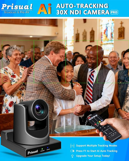 Prisual NDI PTZ Camera System Gen 5, 30X Optical Zoom, NDI 6 & NDI HX3 Certified, AI Auto Tracking, PoE HDMI Bundle PTZ for Church Worship,NDI PTZ Controller, (NDI PTZ Bundle TEM-30N PROx2+TEM-JOY1)