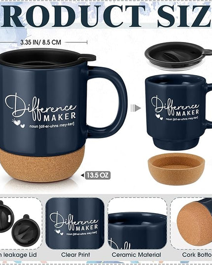 4 Pcs Difference Maker Gift for Women Men Teacher Employee Appreciation Gift for Coworker Staff Coach Difference Maker Mug Notebook Scented Candle Motivational Ballpoint Pen for Valentines(Navy Blue)