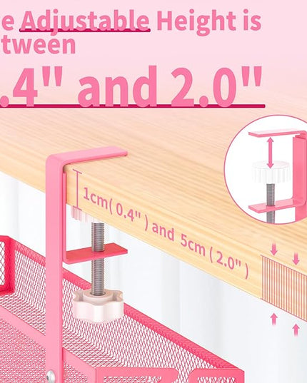 Under Desk Cable Management Tray Black, No Drill Desk Cable Wire Management Organizer with Clamp, PC Cord Organizer Accessories & Workspace for Office, Home（Pink）