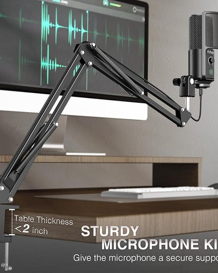 FIFINE USB Podcast Microphone, PC Computer Condenser Microphone Plug & Play Mic Kit with Boom Arm Stand, 16MM Large Diaphragm, Mute Button for Recording Singing Streaming YouTube Gaming-T669PRO1