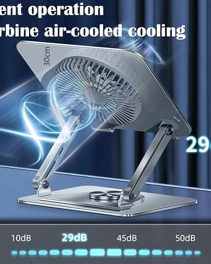 360° Rotating Laptop Stand with Cooling Fan, Foldable Dual-Bar Support & Height Adjustable Laptop Riser Holder for Desk Cooling Pad Laptop Riser Fits 10-17.3" laptops Pads