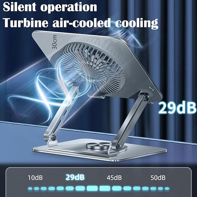 360° Rotating Laptop Stand with Cooling Fan, Foldable Dual-Bar Support & Height Adjustable Laptop Riser Holder for Desk Cooling Pad Laptop Riser Fits 10-17.3" laptops Pads