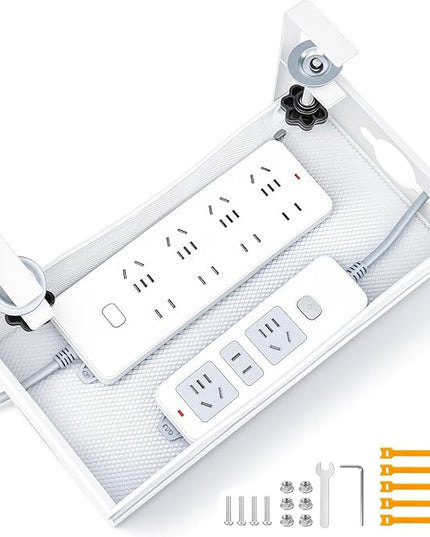 Extra Wide Under Desk Cable Management - No Drill Installation Cable Management Tray, Modern Cord Organizer for Office/Home Desk, Fits Power Strips & Wires((White, XL)