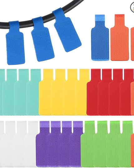 PATIKIL 32Pcs Cable Labels Tags, 1.8" Write on Wire Tags Cord Labels Hook Loop Rectangle Cable Ties for Electronics Organize Wire Classify Identification Management, Multicolor