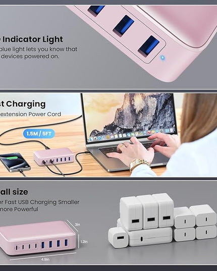 USB C Charger 200W USB C Charger Block,Upgraded GaN III 8-Port Fast Charging Station Hub,PD 65W Laptop Charging Adapter Compatible with MacBook Pro/Air,DELL,Steam Deck,iPhone 16/15/14,Galaxy S23/22