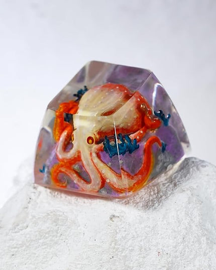 Orange Octopus Artisan Keycap R1 SA Profile Custom Ocean Sea Creatures Keycaps 1U ESC Handmade Gaming Kraken Resin Key Cap Cherry MX Switch Compatible Mechanical Keyboard Octopus Lover Gift