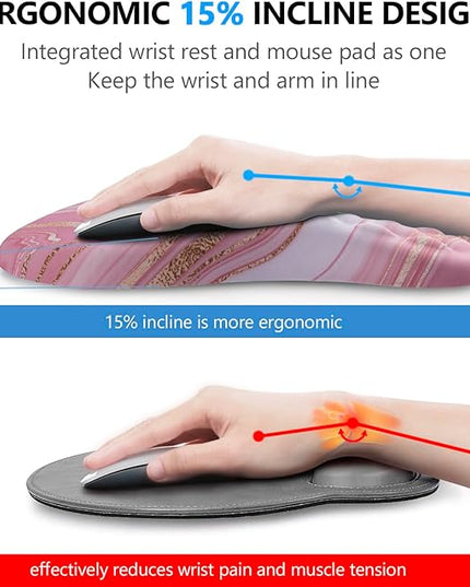 Mouse Pad Wrist Support, Laokiiy 2 in1 Keyboard Wrist Rest+ Ergonomic Mouse Pad, Non-Slip Wrist Rest for Computer Keyboard, Made Easy Typing & Relieve Wrist Pain(Rose Gold Pink Marble)