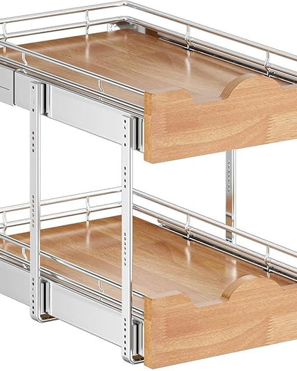 OCG Pull Out Cabinet Organizer 11" W x 21" D, 2 Tier Slide Out Shelf, Heavy-Duty Pull Out Drawer for Cabinets, Base Cabinet Organization for Kitchen, Pantry, Bathroom