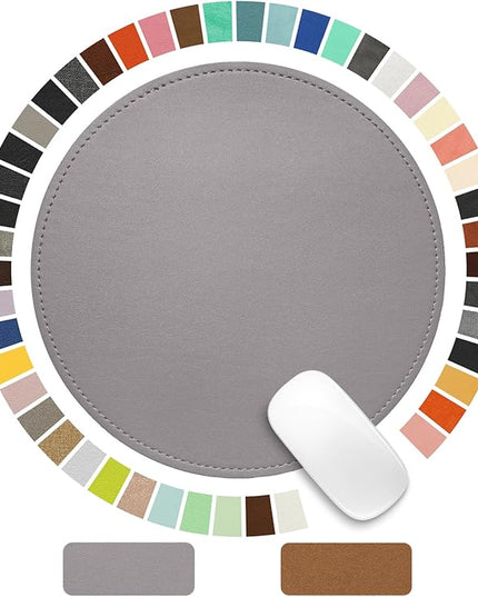 Mouse Pad，Round Mouse Pad，PU Mouse Pad，Leather Mouse Pad with Stitched Edge Micro-Fiber Base with Non-Slip Waterproof，Mouse Pad for Computers，Laptop，9 x 9 Inch (Silver Gray)