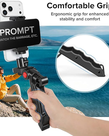 Teleprompter Kit for iPhone & Android (with Tripod), Double Phone Holder for Video Recording, Easy Storage and Transport for Vlogging, YouTube, Live Streaming, TikTok