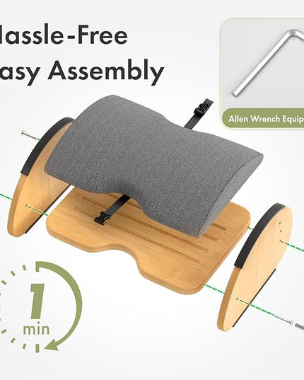 Amazer Bamboo Under Desk Footrest with Cushion 3-in-1, Reversible Ergonomic Rocking Foot Rest for Under Desk at Work, Adjustable Foot Stools with Washable Cover, Desk Leg Rest for Home Office